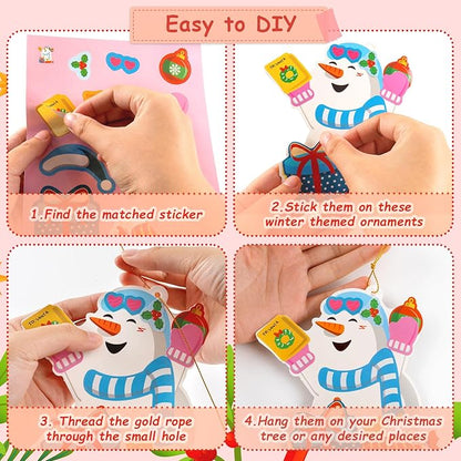 28 Pack Christmas DIY Crafts Kit for Kids, Make Your Own Christmas Snowman Ornaments Xmas Stickers Cutouts Arts and Crafts Bulk for Kids Winter Holiday Xmas Classroom Art Activities Party Decorations