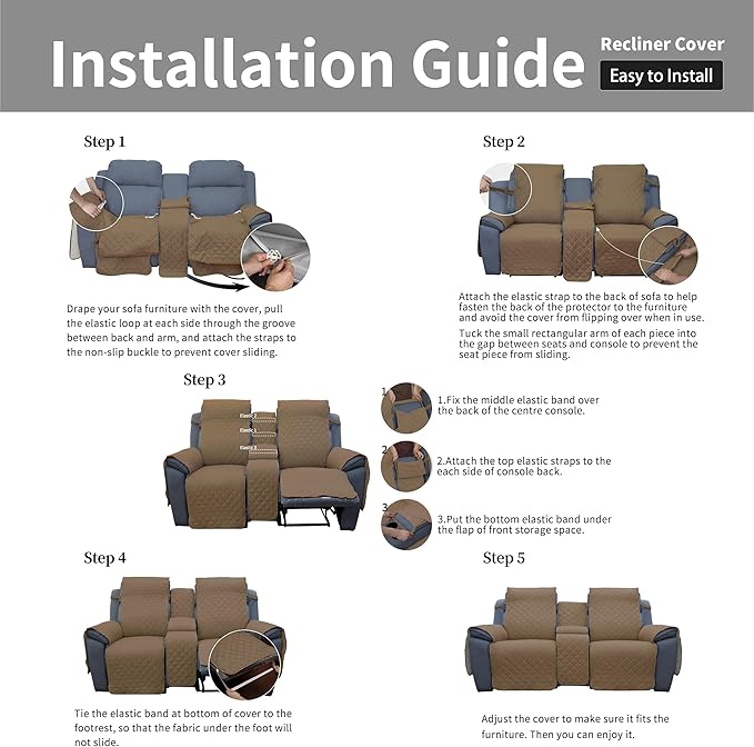 Easy-Going Loveseat Recliner Cover, Reversible Couch Cover for Double Recliner, Split Sofa Cover for Each Seat, Furniture Protector with Elastic Straps for Kids, Dogs, Pets(2 Seater, Camel/Ivory)