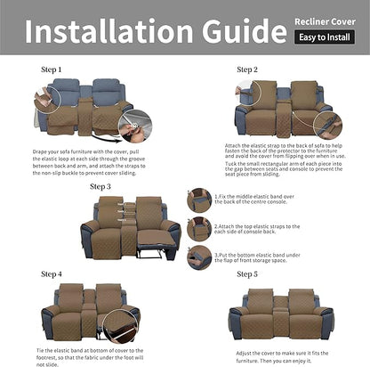 Easy-Going Loveseat Recliner Cover, Reversible Couch Cover for Double Recliner, Split Sofa Cover for Each Seat, Furniture Protector with Elastic Straps for Kids, Dogs, Pets(2 Seater, Camel/Ivory)