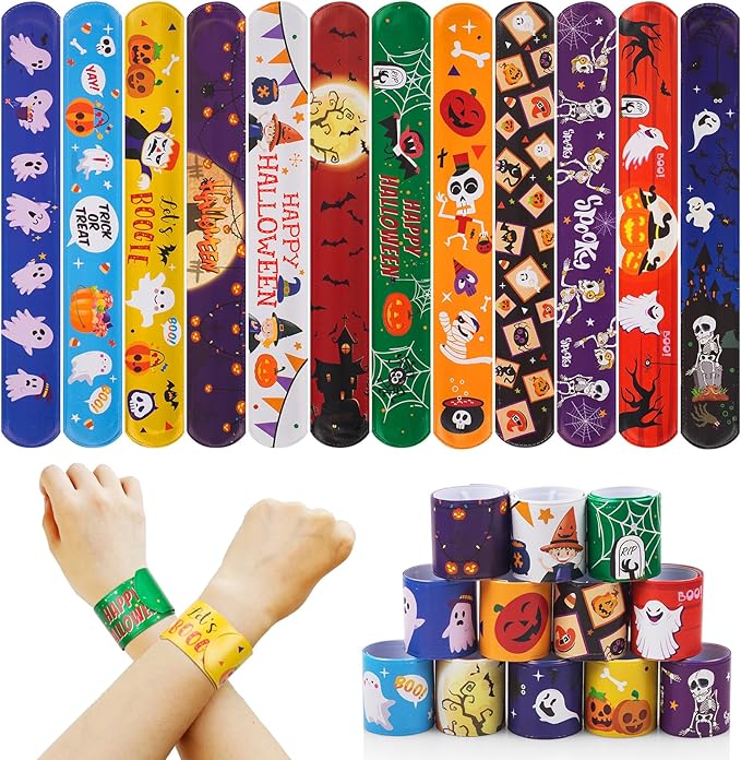 Halloween Slap Bracelets for Kids Halloween Party Favors Friendship Bracelets Bulk for Halloween Party Supplies Snap Bracelet Gifts Classroom Prizes Exchanging Gifts (36)