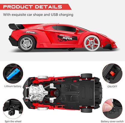 Remote Control Car, Toy for 3-8 Year Old Boys, 360° Rotating RC Deformation Robot Car Toy with LED Light, Transform Robot RC Car Age 3 4 5 6 7 8-12 Years Old for Kids, Boys Girls Birthday Gifts (Red)