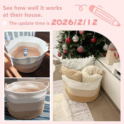 Artfeel 100L Large Cotton Rope Basket, Decorative Woven Blanket Storage for Living Room, Boho Toy Storage & Toy Box for Kids, Versatile Laundry Basket & Nursery Hamper for Blankets(Pink)