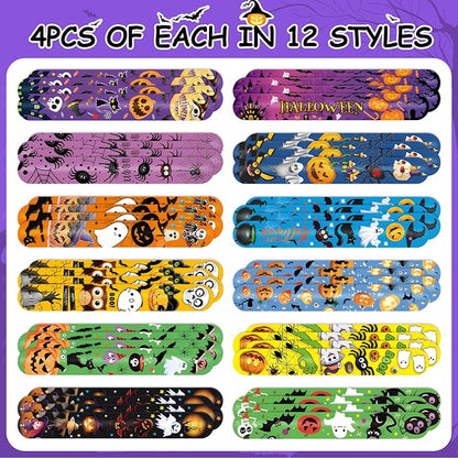 48 Pieces Halloween Slap Bracelets Bulk Party Favors for Kids - 12 Designs Snap Bracelets for Halloween Decorations, Halloween Goodie Treat Bag Stuffers Classroom Prizes Exchanging Gifts Supplies