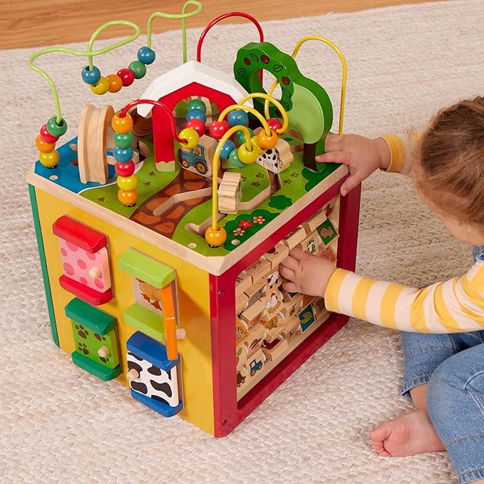 Battat – Activity Cube with Farm Theme – Educational Wooden Toys for Toddlers and Kids – 1 Year +