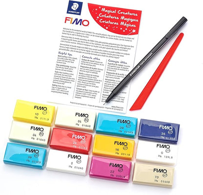 STAEDTLER FIMO Soft Polymer Clay Set: Magical Creatures, 12 Half Blocks, Sculpting Tool and Marker - Oven Bake Modeling Clay, Non-Toxic, Arts and Crafts for Beginners
