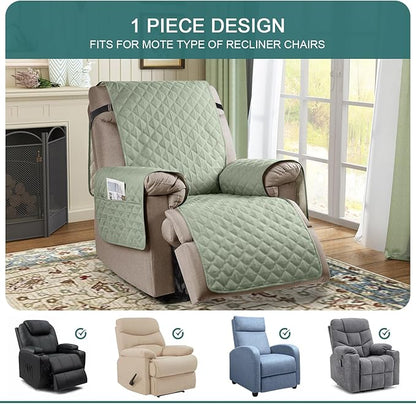 Ruaozz 100% Waterproof Recliner Chair Cover Non-Slip Reclining Cover for Recliner Chair Washable Chair Seat Cover with Elastic Straps for Kids, Dogs, Pets (Sage Green, 23'')