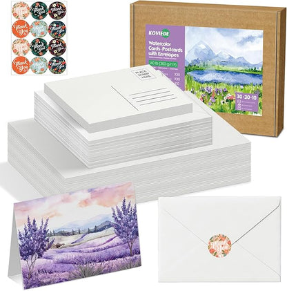 30 Pack Blank Foldable Watercolor Cards with Envelopes 4"x6", 10 Sheets Watercolor Postcards, 140lb/300gsm Heavyweight 100% Cotton Cards for Painting, Greeting, Birthday Valentine