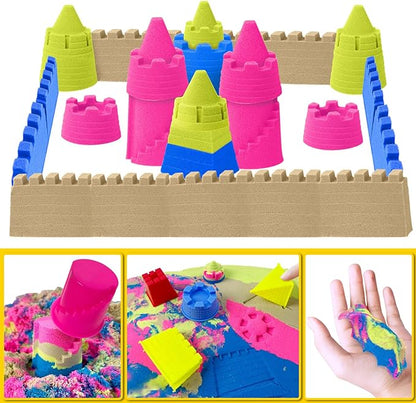 ESSENSON Sensory Bin - Play Sand Kit with Construction Set Toy Truck and 4lbs Magical Sand, Pretend Play Beach Sensory Toy Sandbox, Kids Gifts for Girls and Boys