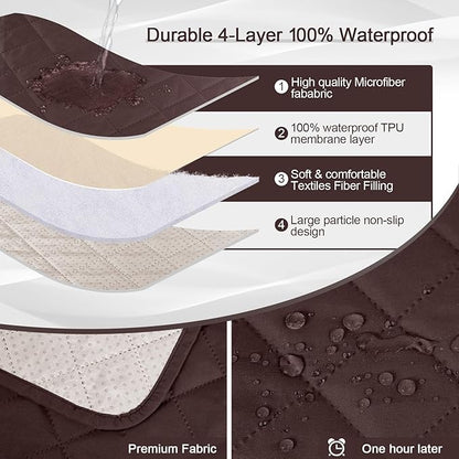 KinCam 100% Waterproof Recliner Chair Cover, Reclining Couch Covers for Pets, Dogs, Recliner Couch Slipcover Furniture Protector with Elastic Straps for Kids(30", Coffee)