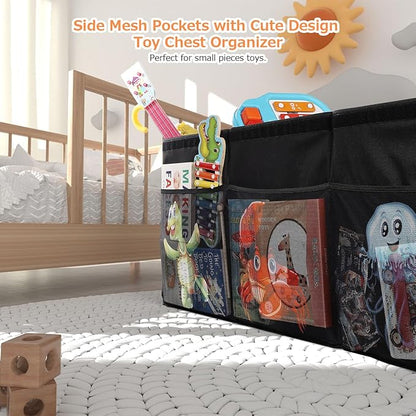 Extra Large Toy Box, Collapsible Sturdy Toy Storage Organizer with Lids, 155L Storage Box for Boys Girls, 42"x16"x14" Kids Bin Chest Baskets for Living Room, Playroom, Bedroom, Nursery, Black