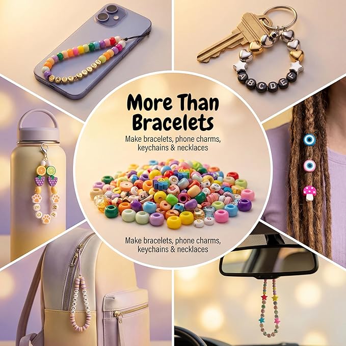 Jewelry Making Bead Kit, 6000 PCS Polymer Clay & Pony Beads, 24 Colors, 4 Letter Bead Styles, More Charms, Organizer Box, Bracelet Kit, Gift for Friends