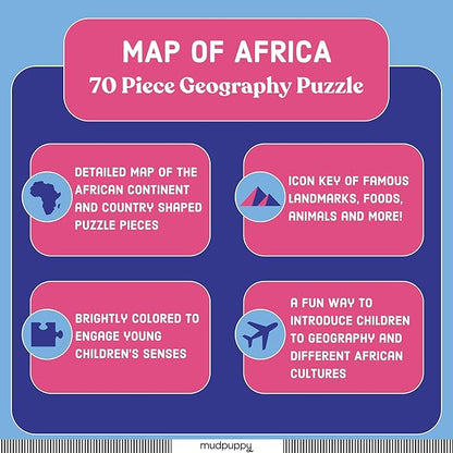 Mudpuppy Map of Africa – 70 Piece Geography Puzzle with Country-Shaped Pieces and Iconic Landscapes Cultural Items and More