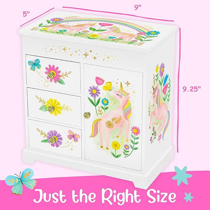 Unicorn Musical Jewelry Box for Girls - Unicorn Toys for Girls Age 4-6 - Kids Jewelry Box with Drawers - 9 x 5 x 9.3 in