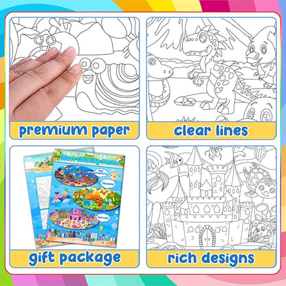 3Pack Giant Coloring Poster, Large Coloring Poster for Kids, Dinosaur, Mermaid, and Sea Animal Huge Big Coloring Page Craft with for Classroom Home Coloring Activities Birthday Gifts Party Favors