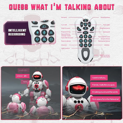 Robot Toys for Kids 3-5, Robot for Girls 3 4 5 6 Year Old Upgrade Record Voice Remote Control Robo Programmable Music Dancing Function Smart Pink Warrior Birthday Gift Toy for Toddler 7 8 9 8-12