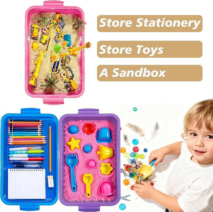 4 Qt (3.8L) Sensory Bin With Lid - 3 Pack, Stackable Storage Sensory Bins with Lids, Portable Sandbox, Organizers Sand, Arts, Crafts, (Blue, Purple, Pink)