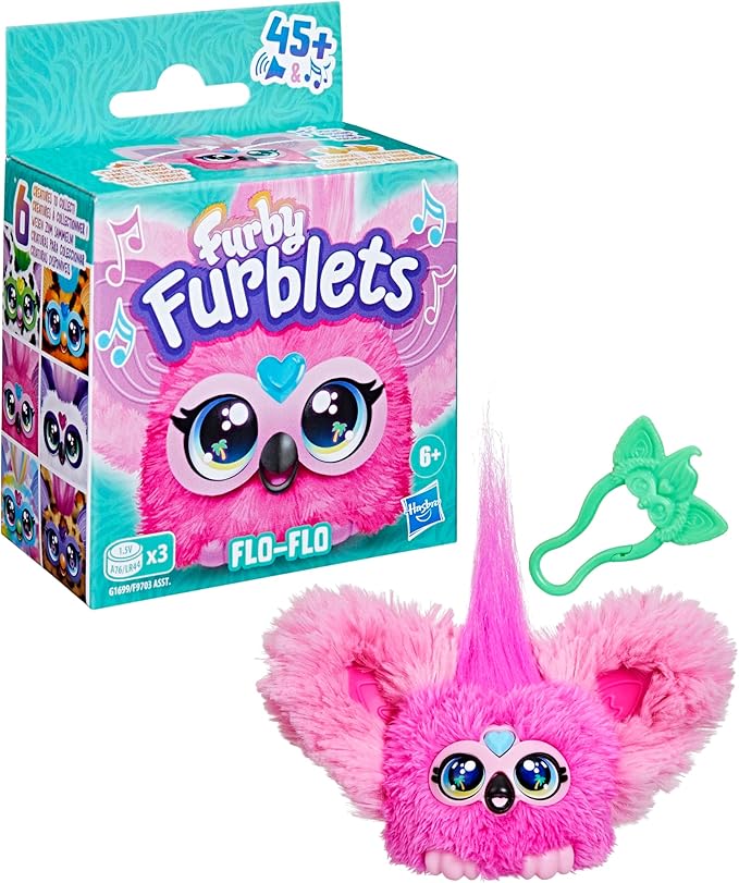 Furby Furblets Flo-Flo Mini Friend, Electronic Plush Toys, Pink Flamingo, Speaks Furbish & Plays Music, Series 5, Easter Basket Stuffers, Ages 6+