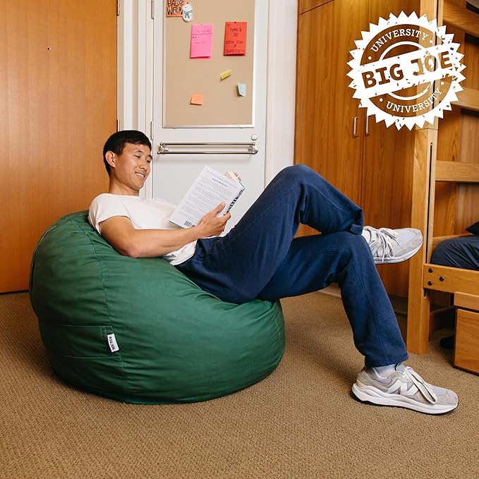 Big Joe Fuf Medium Foam Filled Bean Bag Chair with Removable Cover, Collegiate Green Lenox, Durable Woven Polyester, 3 feet Big