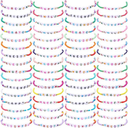 64 Pcs Kids Friendship Beaded Bracelets for Girls Jewelry Letter Beads Bracelets Bulk Colorful Cute Stretchy Rainbow Princess Dress up Gifts(Lovely)