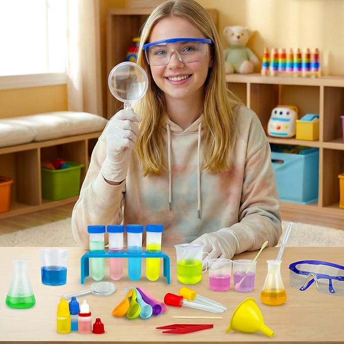 33PCS Lab Science Experiments for Girls and Boys Learning Kits for Junior Chemistry Beakers and Test Tubes Fun Experiments for Students Activities Science Project Classroom Gift for Curious Minds