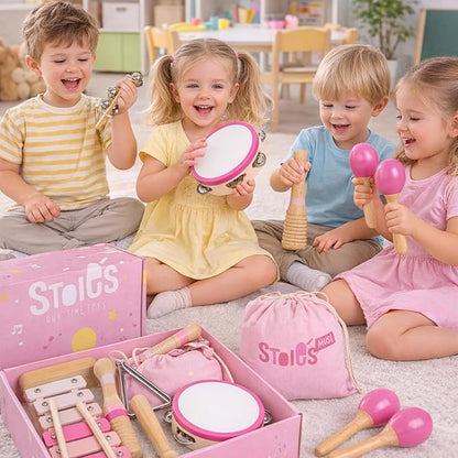 Stoie's Wooden Toddler Musical Instruments with Xylophone, Maracas, Triangle, Tamburine for Babies and Kids, Eco Friendly Montessori Educational Toy