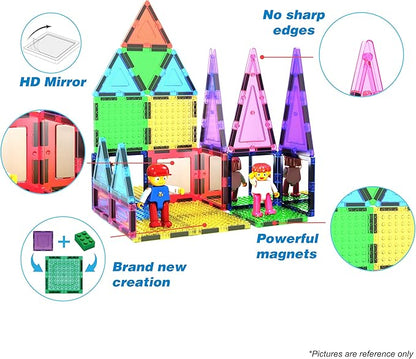 PicassoTiles 63 Pcs Magnetic Building Block Tiles with 2 Character Figures Construction Stacking STEM 3D Toy Set Creative Educational Learning Kit Magnet Montessori Playset for Kids & Toddlers Ages 3+