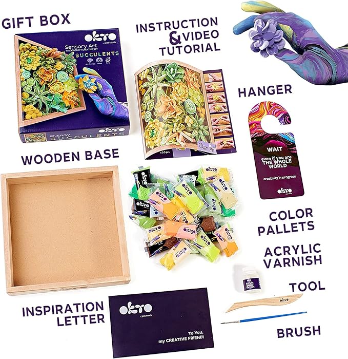Art Kit Energy | Succulents Art Set 3D for Home Wall Decor | Craft Kits for Adults and Teen | Craft Box with Modeling Clay for Succulents | Hobby Kits Succulent DIY Kits