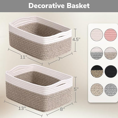 Goodpick Storage Bins, Baskets for Shelves, Cotton Rope Basket for Organization, Closet Organizer Bins, Towel Baskets for Bathroom 3 Pack, White & Light Gray, 11 x 7 x 4.5 in