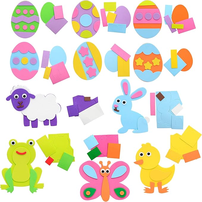 JOYIN 24 Pcs Foam Easter Animals and Egg Magnet Craft Kit, DIY Foam Magnet Craft Kits for Kids Party Favors Arts and Crafts Fun Home Activities, Easter Egg Hunt