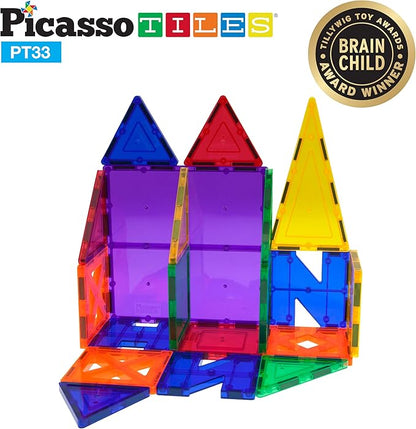 PicassoTiles Educational Set Magnetic Building Tiles with Unique Shapes & Clear Box Tile 3D Magnet Construction Block Different Shapes Connects with Other Figure for Boys & Girls Ages 3+