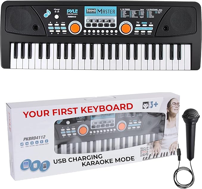 Pyle 49-Key Electric Piano Keyboard – Portable Digital Music Keyboard with Drum Pad, Microphone, Record & Playback Mode for Beginners and Kids