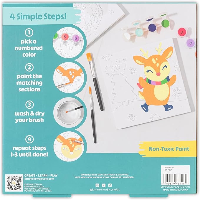 Reindeer Paint-by-Number Kit - Complete Art Set W/ 2 Canvases, 2 Brushes & 8 Paint Pots, Holiday-Themed, Kid & Adult Craft Kit