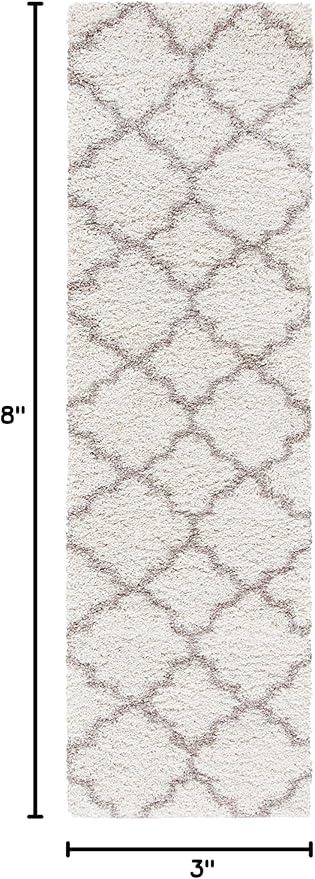 SAFAVIEH Hudson Shag Collection Runner Rug - 2'3" x 8', Ivory & Beige, Moroccan Trellis Design, Non-Shedding & Easy Care, 2-inch Thick Ideal for High Traffic Areas in Living Room, Bedroom (SGH282E)