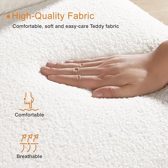 VECELO Nursery Rocking Chair Teddy Upholstered Modern Glider Rocker Padded with High Backrest Armchair Comfy Side Pocket for Living Room Bedroom Balcony Offices, White