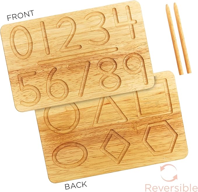 Montessori & Me Wood Number Tracing Board - Montessori Wooden Numbers and Shapes Complements Wooden Letter Tracing Board - Large Wooden Print Numbers for Toddler to Preschool