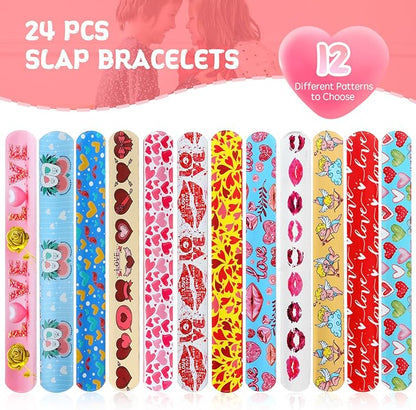 Valentines day gifts - 48Pcs Valentines Slap Bracelets toys for Kids School Class Classroom Valentines Day Cards Gifts Prizes Party Favors