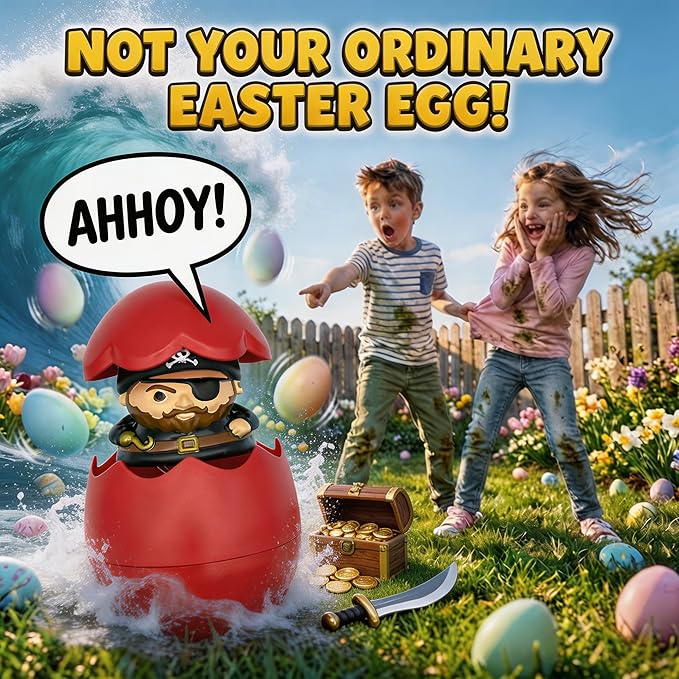 Egg Pops Talking Easter Egg Toy - Figure Pops Up & Plays Sounds, Easter Basket Stuffers for Teens - Interactive Kids Toys or Funny Gag Gifts for Teens, Cute Collectible Spring Character (Pirate)