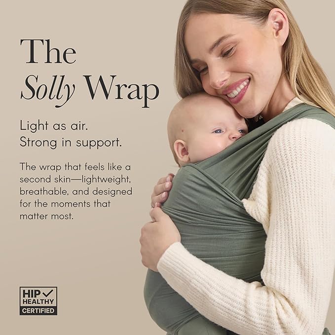 Solly Baby Wrap, Buttery-Soft Baby Carrier Newborn to Toddler 8-25 Lbs., Lightweight & Hands-Free Breathable Summer Carrier, Baby Wearing & Postpartum Essential, New Mom Gift, Natural + Grey Stripe