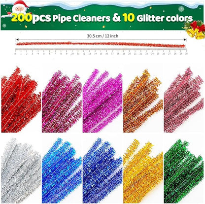 IOOLEEM 200pcs in 10 Glitter Colors, Pipe Cleaners,Glitter Pipe Cleaners, Chenille Stems, Pipe Cleaners for Crafts, Pipe Cleaner Crafts, Art and Craft Supplies.