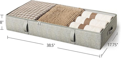 TidyCorner 2-Pack Under Bed Storage Containers, 8 Inches Tall Underbed Clothes Storage Organizer Bin with Sturdy Sidewalls/Bottom, Under the Bed Storage Bags 2 Storage Bins, Light Grey