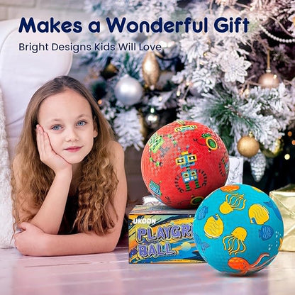 U&C Planet Playground Balls for Toddlers 1-3, 2 Pack 6 inch 8.5 inch Kickball for Kids Outdoor Indoor, Catoon Rubber Balls with Pump, Child Gift for Boys Girls 1-3 3-5 5-10
