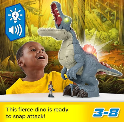 Fisher-Price Imaginext Jurassic World Dinosaur Toy Ultra Snap Spinosaurus, Lights Sounds & Chomping Action, for Preschool Kids Ages 3+ Years