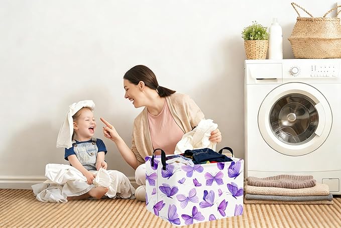 Rectangular Purple butterfly basket,Girls Storage Bin Organizer,Baby Storage Basket,Kids Storage Baskets for kids Bedroom,Gift bin,Butterflies house Decor,Gift baskets(Purple butterfly)