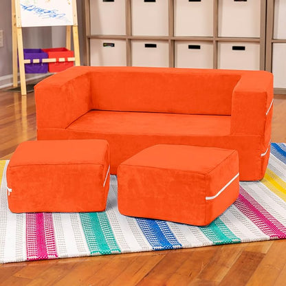 Jaxx Zipline Kids Modular Sofa & Ottomans/Fold Out Lounger, Mandarin
