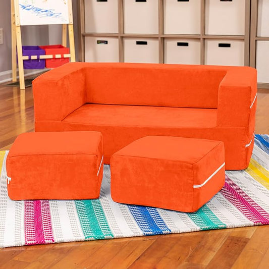 Jaxx Zipline Kids Modular Sofa & Ottomans/Fold Out Lounger, Mandarin