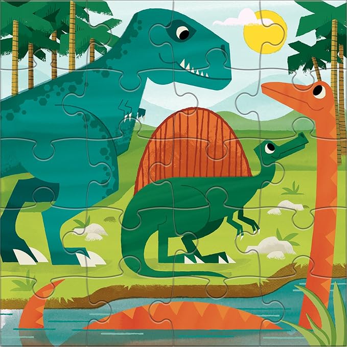 Mudpuppy Mighty Dinosaurs - Tri Fold Magnetic Puzzles Featuring Two 20 Piece Dinosaur Themed Artwork