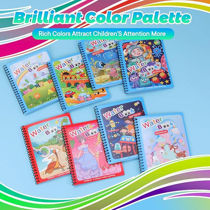 XBagSJ 8 Pack Reusable Water Coloring Books for Toddlers, Paint with Water Books,Mess-Free Coloring Book, Portable Educational Doodle Drawing Toy, Improving Children's Imagination, Color Perception