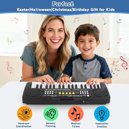 Kids Toddler Toy Piano Keyboard - 37 Key Pianos for Kid Music Toys Instruments with Microphone | Unlock Musical Fun, Perfect Birthday for 3-8 Year Old (Black)