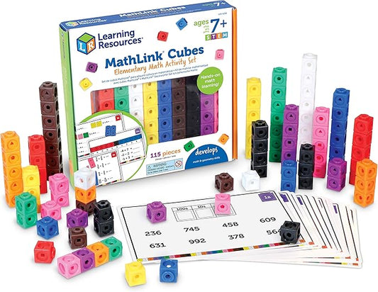 Learning Resources MathLink Cubes Elementary Math Activity Set - 115 Pieces, Ages 7+ Math Manipulative Cubes, Math Games for Kids, Math Counters