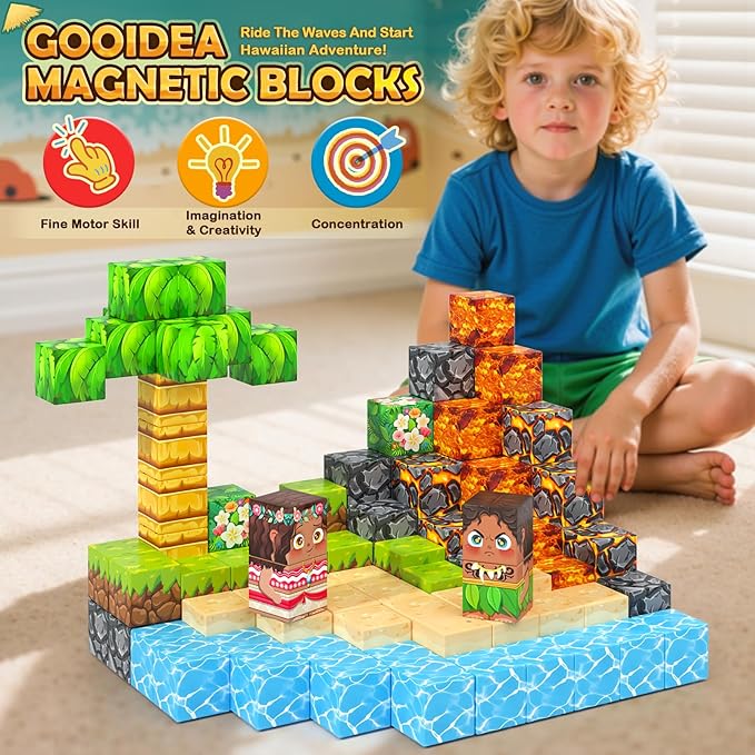 Large Magnetic Blocks - 120PCS 1“ Magnetic Cubes Building Toys for Kids Age 3-5 4-8 5-7 8-12, Hawaii Mine Magnet World Building Craft, Educational Toys Christmas Birthday Game Gifts for Boys Girls